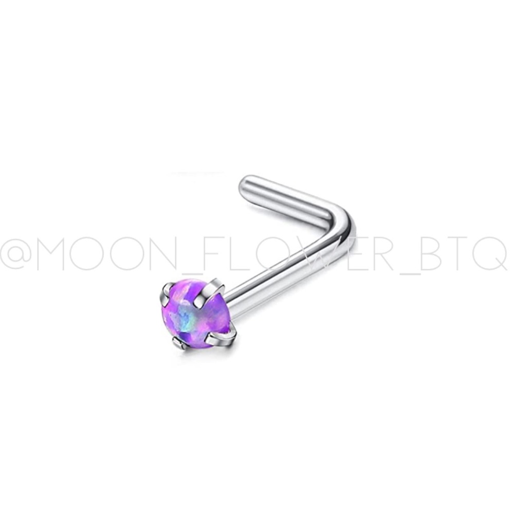 Tiny Purple Opal L Shaped Nose Ring